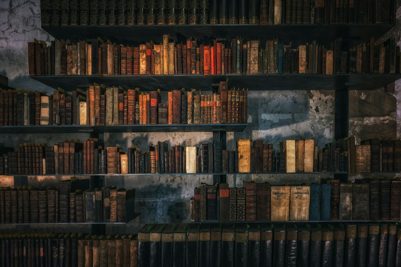 An atmospheric old library filled with books