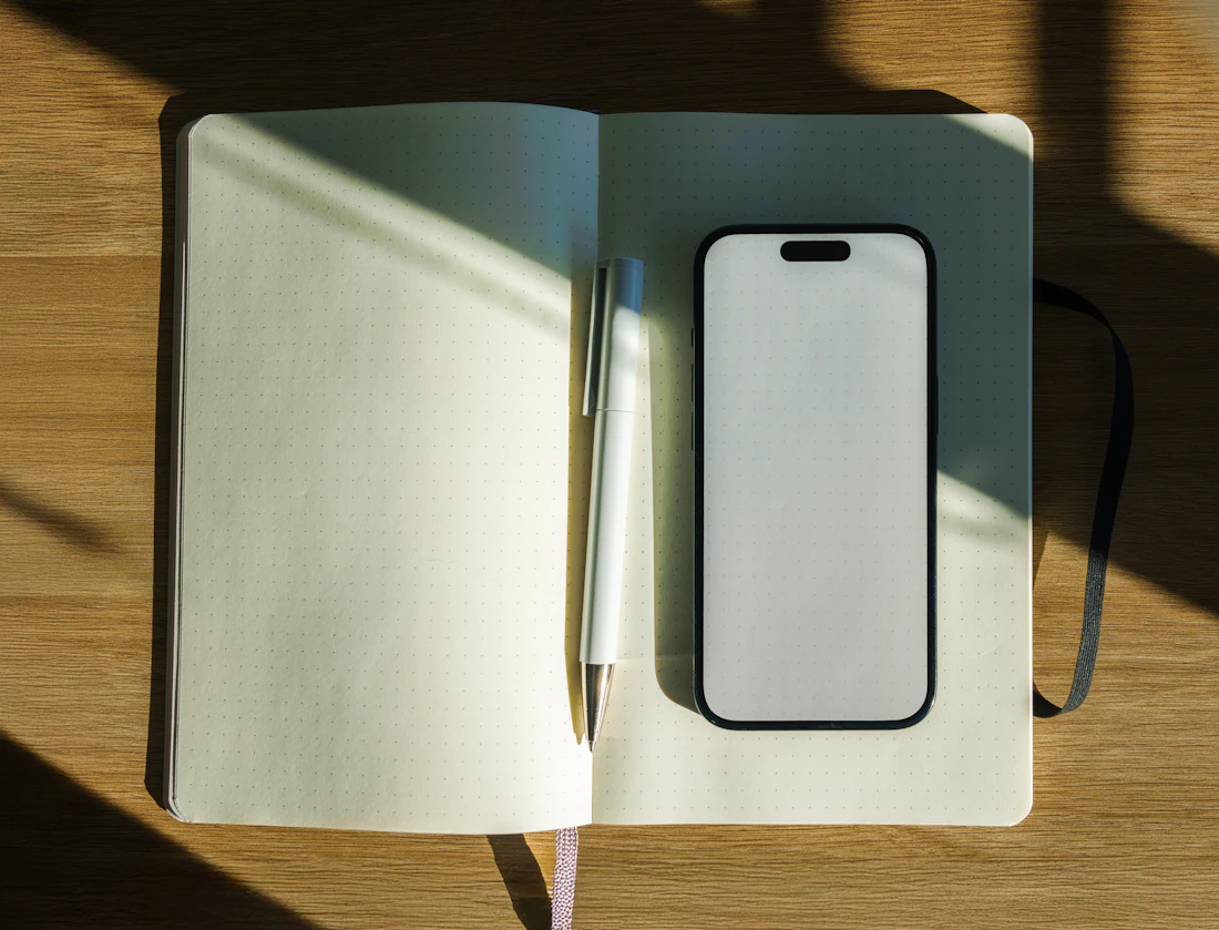 An open notebook in natural light